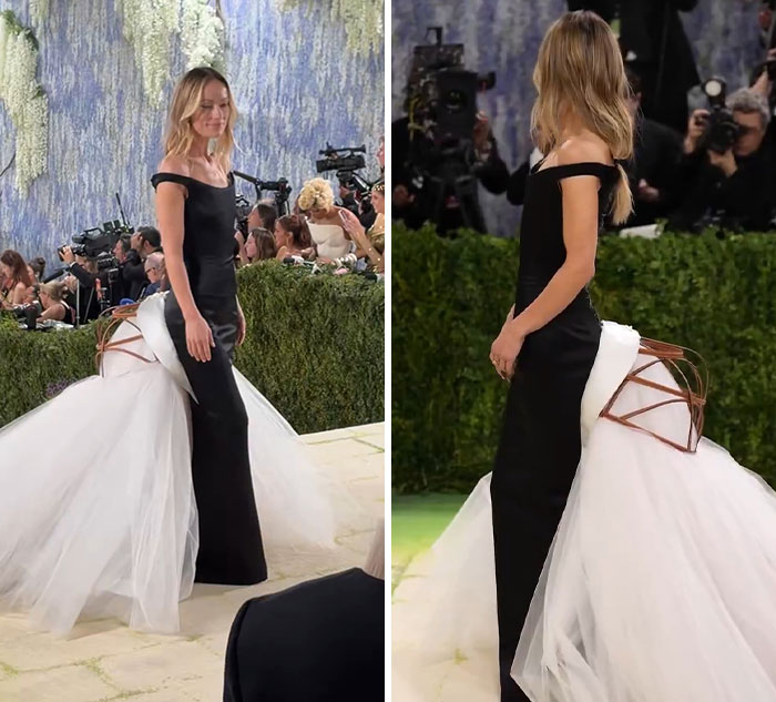 A aparição de Olivia Wilde no Met Gala em um vestido preto com uma saia branca volumosa, alimentando comparações com Gollum.