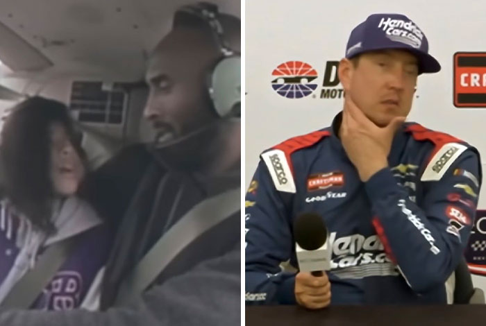Kyle Busch and Kobe Bryant in side-by-side comparison image relating to NASCAR star passing Kyle Busch and Kobe Bryant in side-by-side comparison image relating to NASCAR star passing