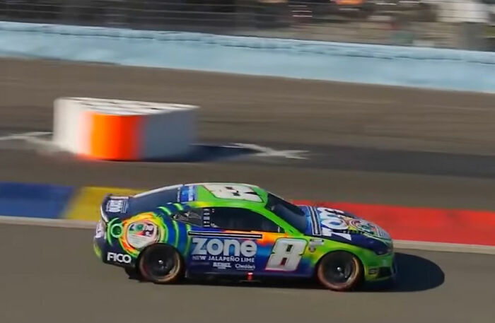Colorful NASCAR racecar number 8 speeding on track Colorful NASCAR racecar number 8 speeding on track