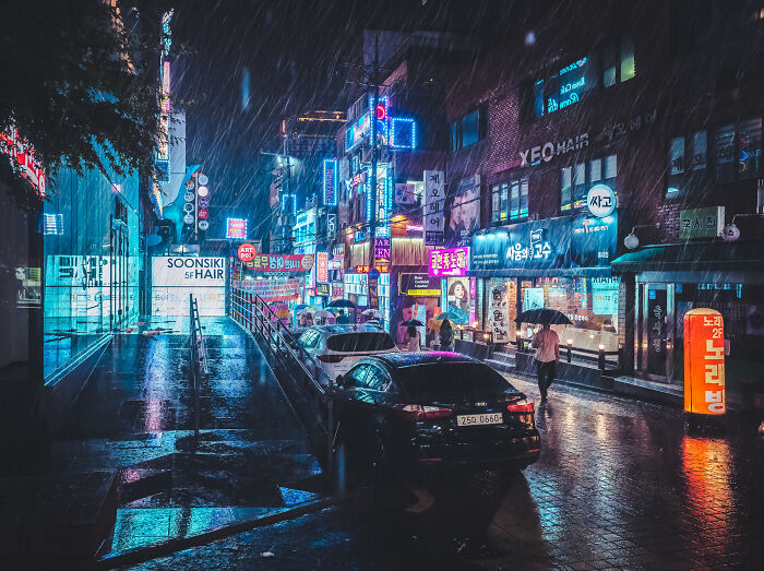 I Was In Seoul During The Monsoon Season And I Took This Photo Of The City At Night