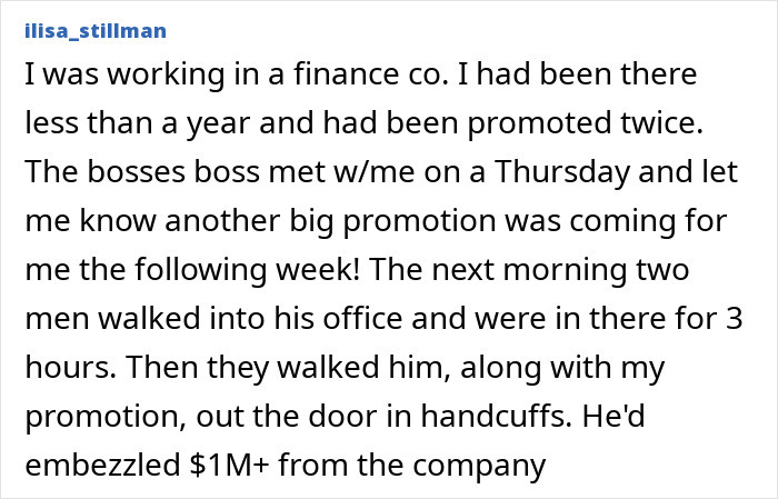 Finance company promotion thwarted by boss's embezzlement and arrest