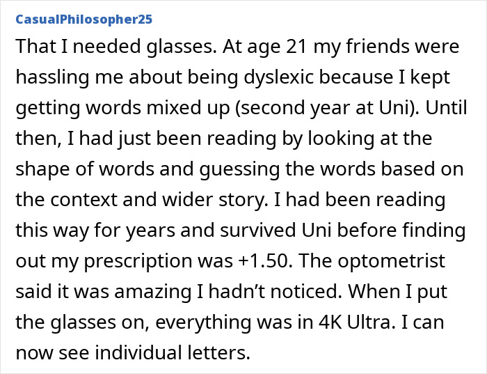 Hilariously late realization of needing glasses at age 21 and seeing clearly