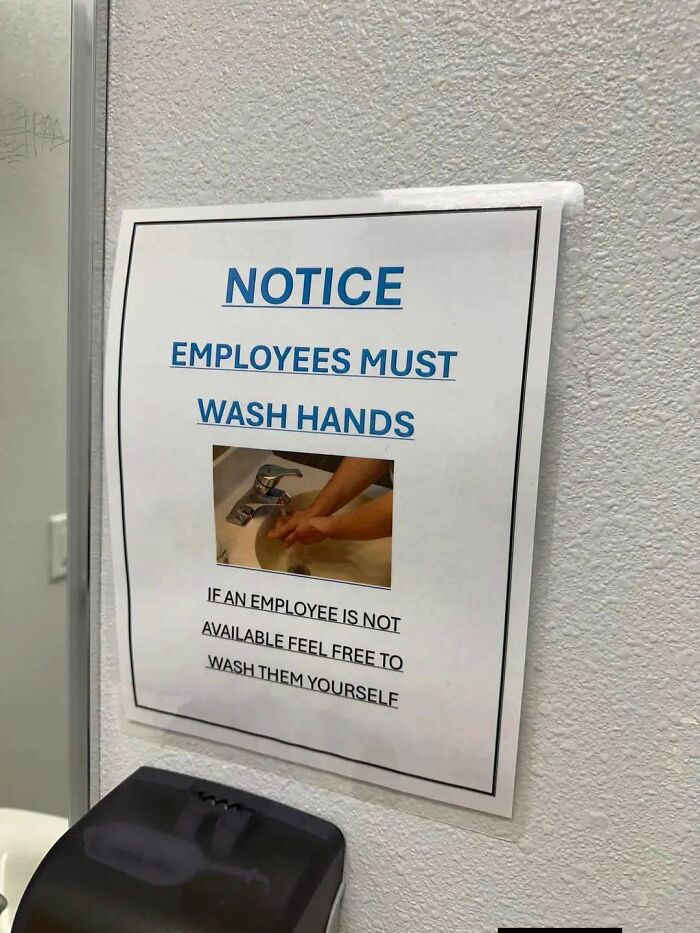 Absurd notice for employees to wash hands or else do it yourself