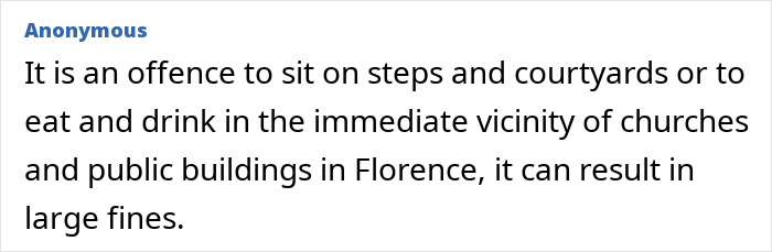 Florence fines for sitting or eating near churches and public buildings