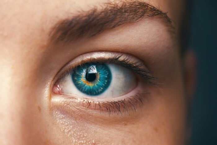 Close-up of blue eye with detailed iris