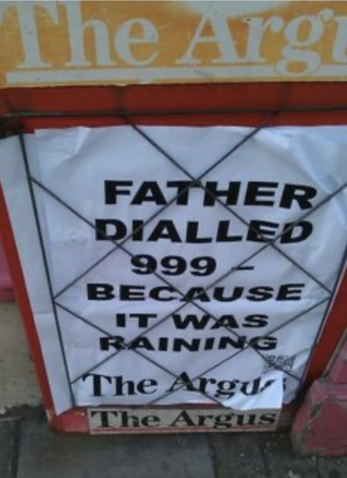 Funny newspaper headline about father dialing 999 because it was raining