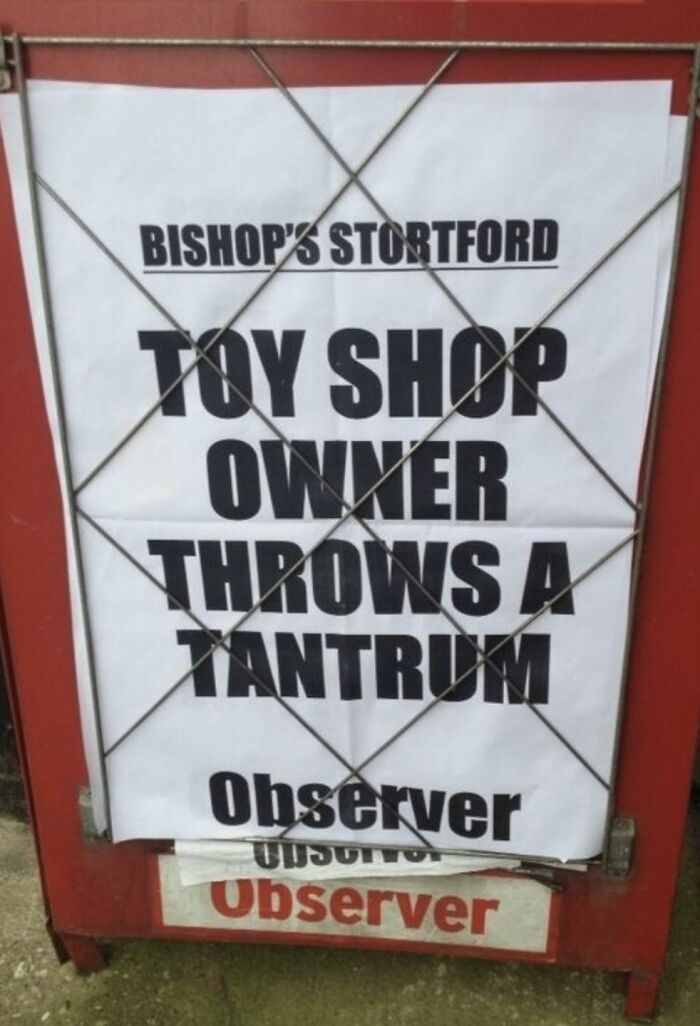 Entertaining headline about toy shop owner throwing a tantrum