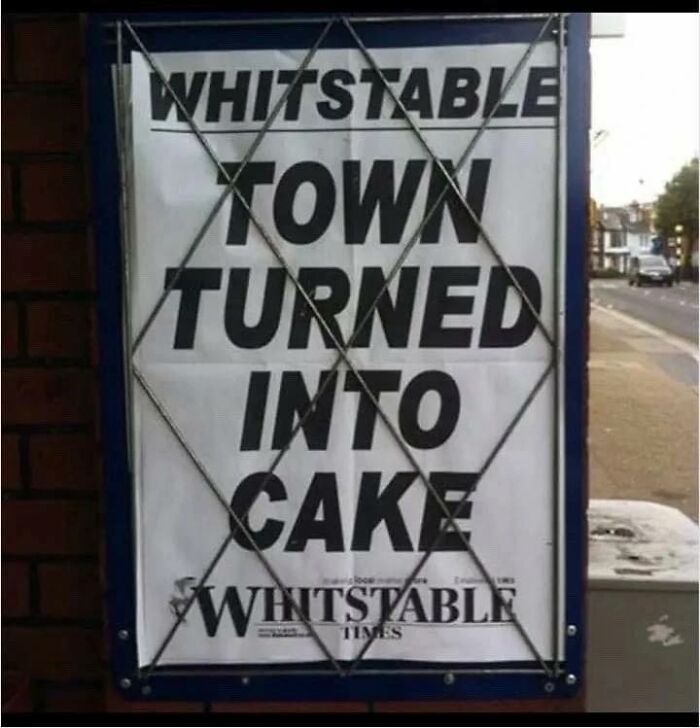 Lighthearted headline about Whitstable town turning into cake