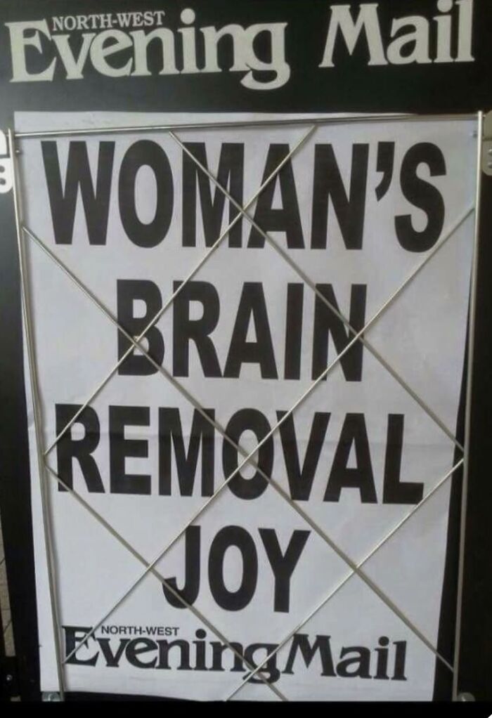 Comical headline about woman's brain removal joy in local newspaper