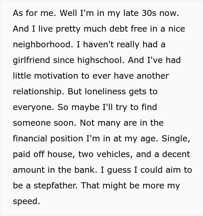 Text excerpt about personal life, finances, and relationships amid toxic parents conflict