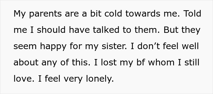 Text on screen describing feelings of loneliness and family problems, highlighting emotional pleas after breakups.