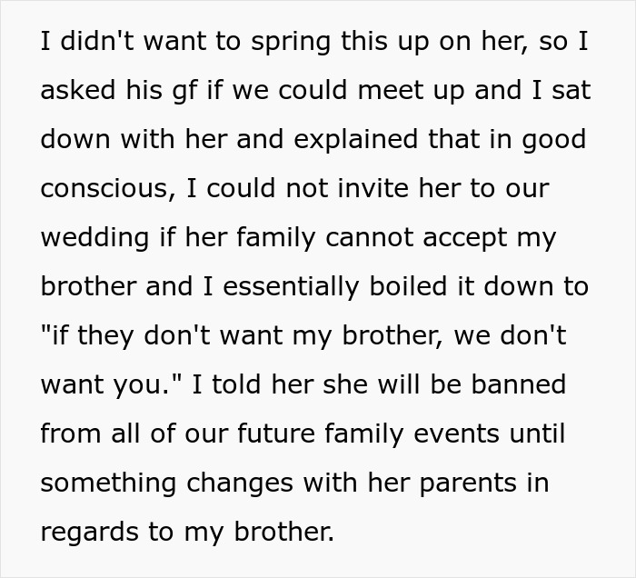 Man bans brother's girlfriend from family events over family acceptance issues Man bans brother's girlfriend from family events over family acceptance issues