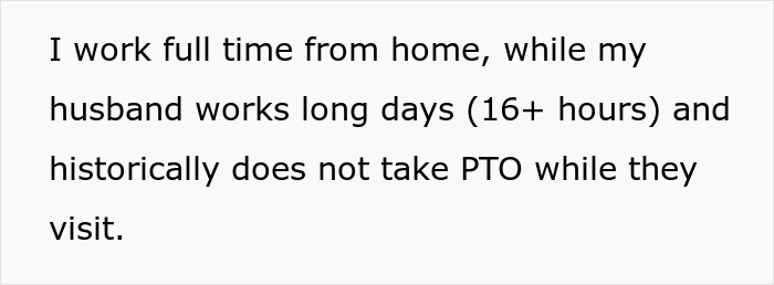 Text about work challenges during in-laws' long visits Text about work challenges during in-laws' long visits