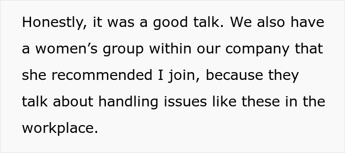Text discussing a women's group recommendation for handling issues in the workplace, relating to a coworker's lunch invite turning into a date.