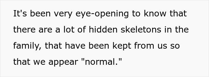 Text from a post revealing hidden family secrets, impacting views on brother wedding money and food issues.
