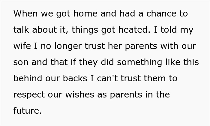 Text on a screen describing a heated discussion about MIL secretly baptized child, leading to Dad having a major meltdown.
