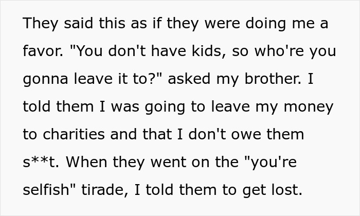 Brother questions daughter's inheritance plans since she has no kids, daughter refuses to comply Brother questions daughter's inheritance plans since she has no kids, daughter refuses to comply