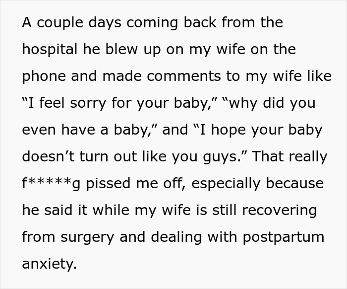 Text describing brother in law insulting newborn and recovery period Text describing brother in law insulting newborn and recovery period