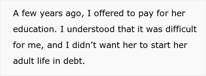 Screenshot of text: "A few years ago, I offered to pay for her education...I didn't want her to start her adult life in debt." This relates to the story of the family driver.