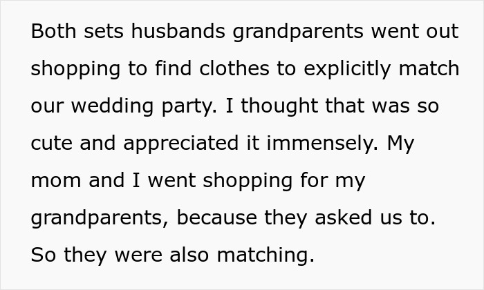 Text describing matching outfits shopping for grandparents for wedding party Text describing matching outfits shopping for grandparents for wedding party