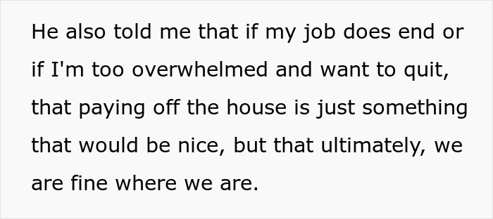 Text snippet on a gray background, discussing a man's disinterest in his wife's job, contrasting with a supportive stance.