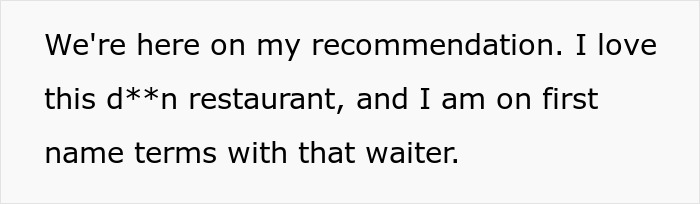 Text about recommendation of a favorite restaurant and waiter Text about recommendation of a favorite restaurant and waiter