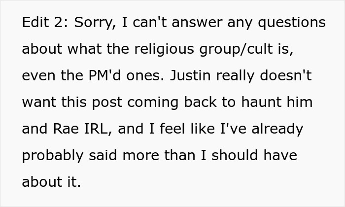 Text stating refusal to reveal cult identity