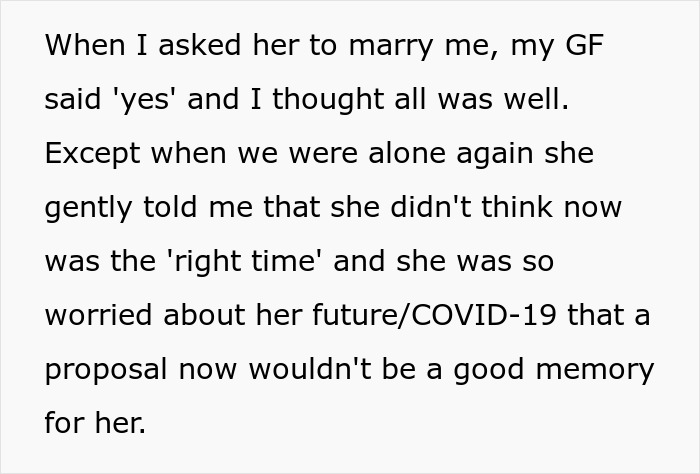 Girlfriend said yes to marriage but worried about timing and future during COVID proposal