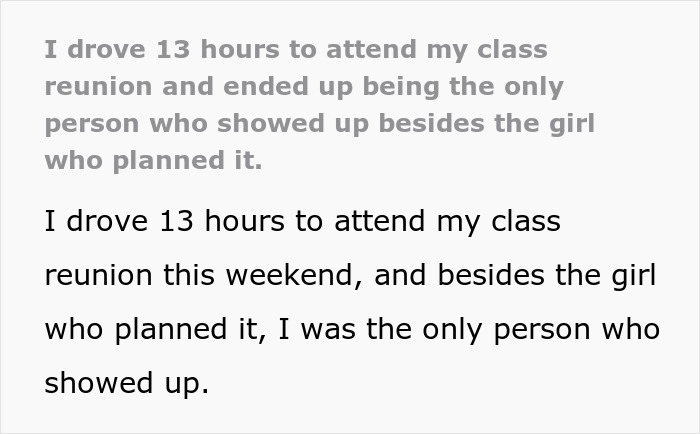 Woman Spends 13 Hours On The Road For Class Reunion, Can't Believe People's Audacity When She Gets There