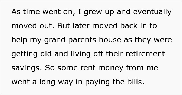 Text about moving back in to help grandparents with bills in their old age
