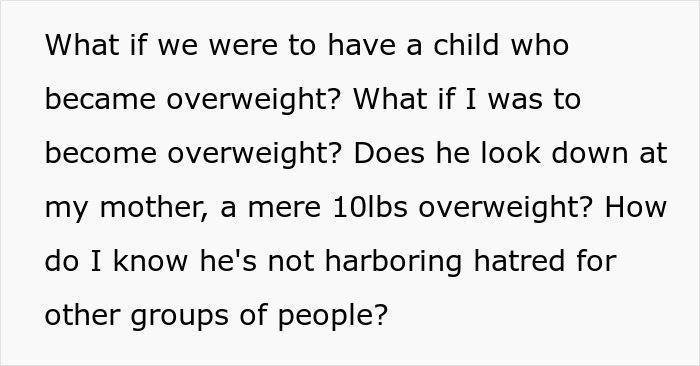 Text questioning impact of child or mother becoming overweight and harboring hatred in cyberbullying context