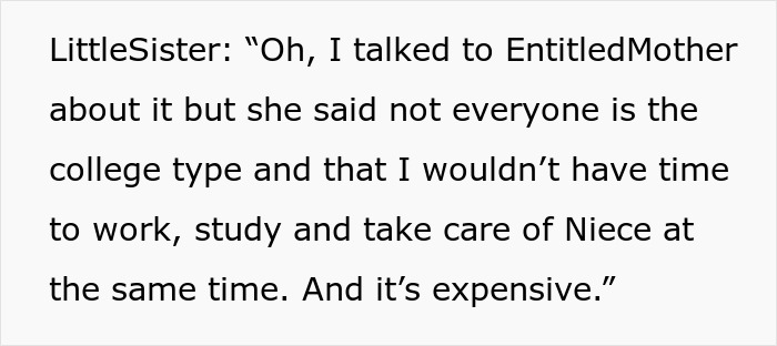 Screenshot of text about college, work, and childcare challenges