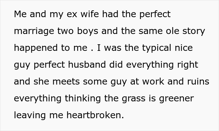 Text detailing a man's heartbreak after his ex wife's affair, as he starts pretending to still love her. Text detailing a man's heartbreak after his ex wife's affair, as he starts pretending to still love her.