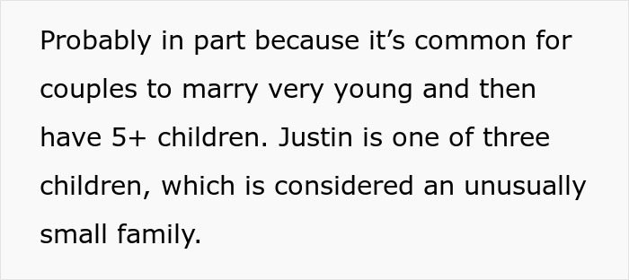 Text describing family size in insular religious community