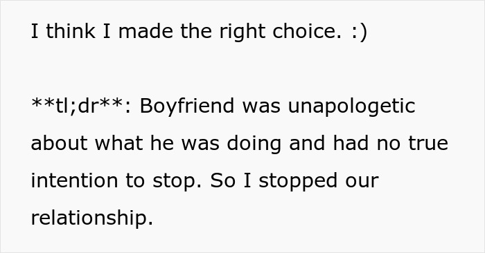Decision to end relationship due to unapologetic cyberbullying behavior