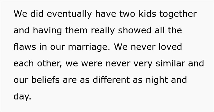 Text about marriage flaws and differences after having two kids