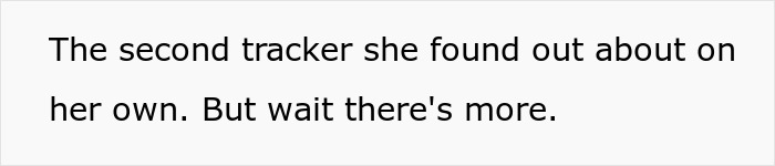 Text stating wife discovered the second tracker on her own, hinting at more details