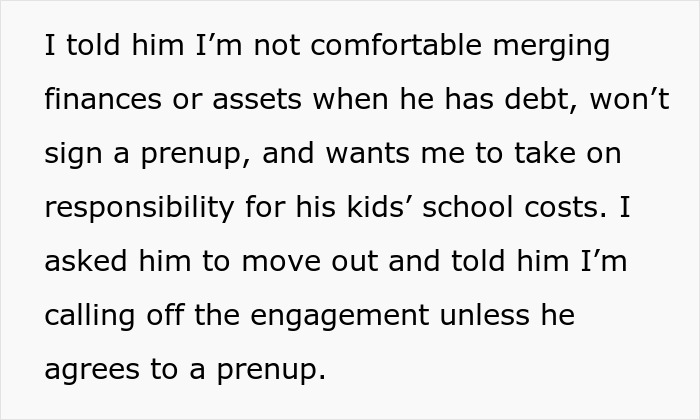 Text about woman uncomfortable merging finances with fianc&eacute;'s debt