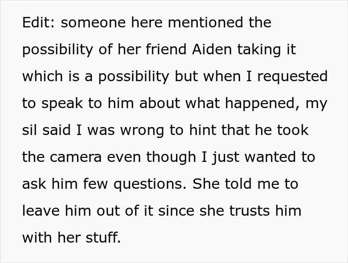 Text on a screen describing a sister-in-law conflict. The narrator's SIL trusts her friend, adding to the tension.
