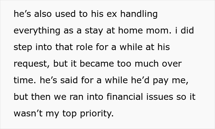 Text describing a woman's experience as a maid to her BF's kids, detailing how she stopped cleaning for them.