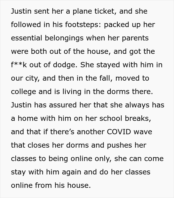 Justin supports sister's escape from strict cult to college and dorm life