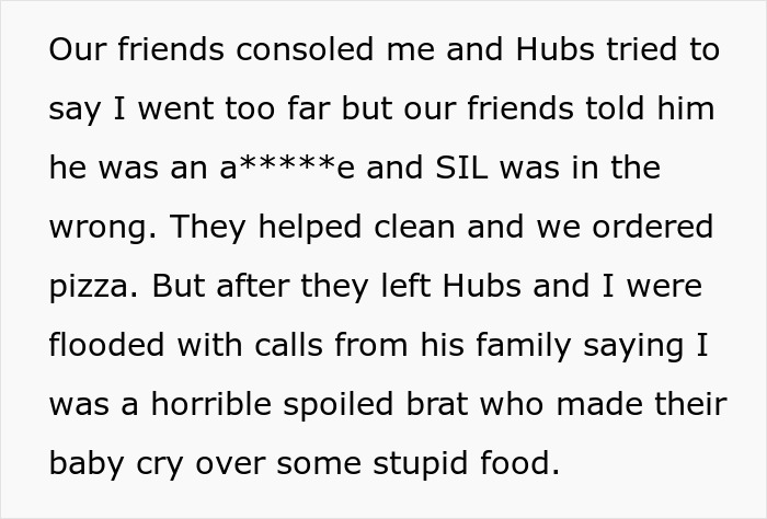 Text about friends consoling after pasta feud and family calls
