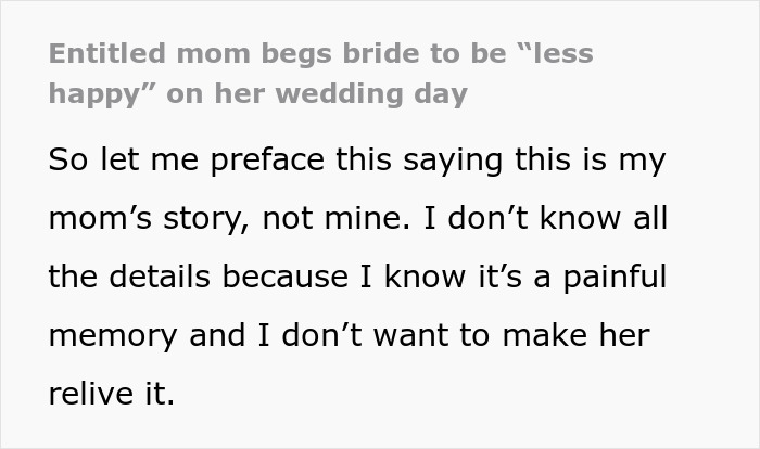 Woman Cries At Sister's Wedding Out Of Jealousy, Mom Tells Bride To Be "Less Happy" During Event Woman Cries At Sister's Wedding Out Of Jealousy, Mom Tells Bride To Be "Less Happy" During Event