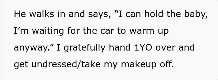 Text about holding baby and getting ready for shower Text about holding baby and getting ready for shower