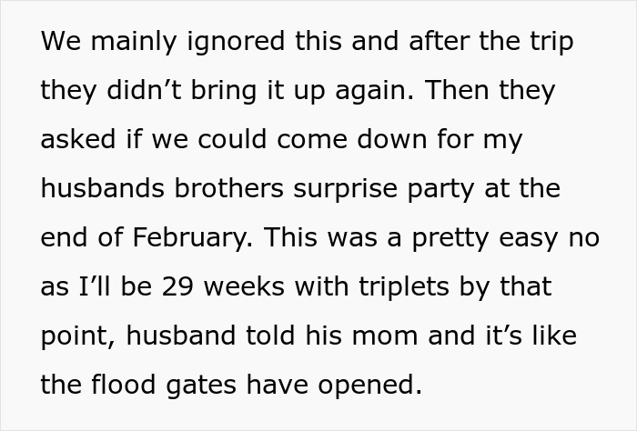 Text about refusing stressful family vacation while pregnant with triplets Text about refusing stressful family vacation while pregnant with triplets