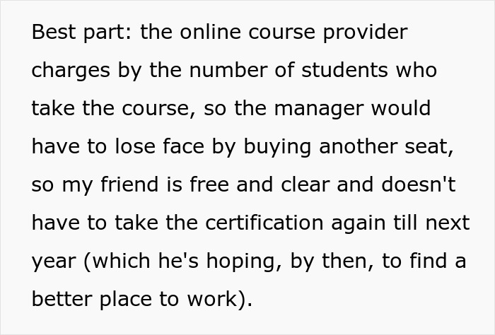 Text excerpt about manager avoiding additional certification costs with AI