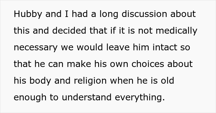 A screenshot of text describing a couple's decision about their grandchild and circumcision, a key topic in the article.