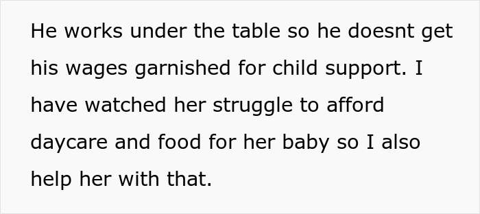 Text about helping sister with childcare and rent struggles
