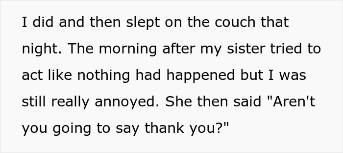 Screenshot of text about a sibling redecorates surprise reaction, leading to conflict.