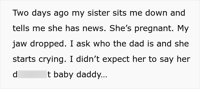 Text revealing sister's unexpected pregnancy news